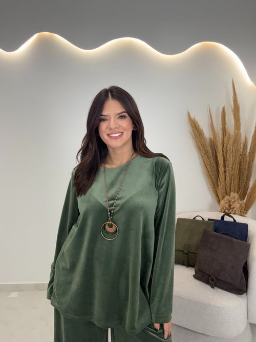 Triple Velvet Set Λαδί