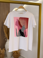 T-Shirt Strass Cats White-Rose