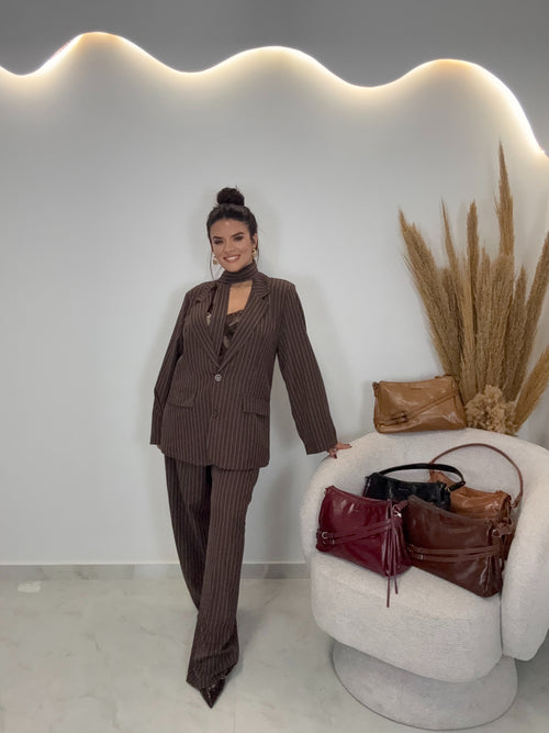 Melita Κοστούμι Ριγέ Chocolate