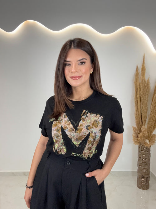 Μ Strass T-Shirt Μαύρο