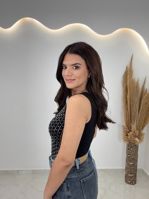 Strass Top Black
