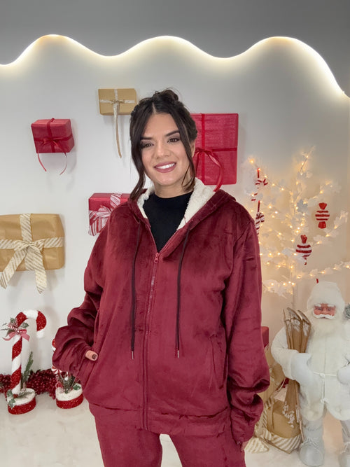 Velvet Fleece Set Μπορντώ