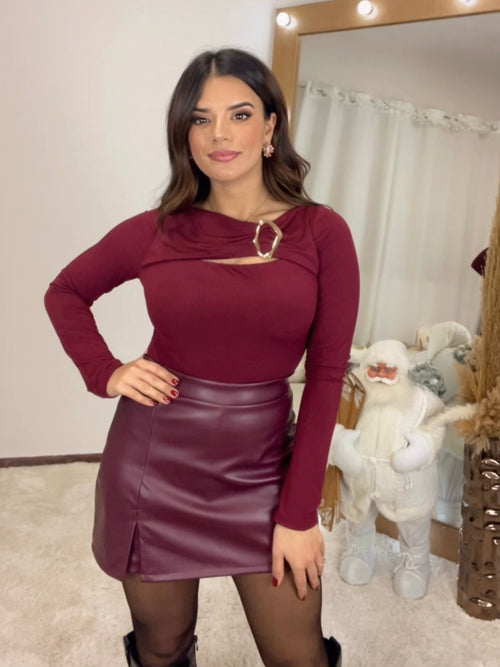 Cecilia Βουργουνδί Leather Skorts