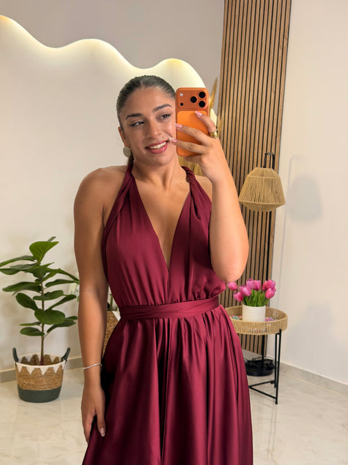 Alessandra Dress Wine Red