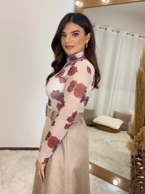 Floral Top Beige
