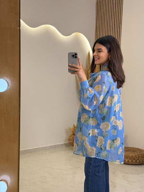 Floral Πουκάμισο Γαλάζιο