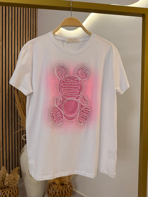 T-Shirt Strass White-Rose