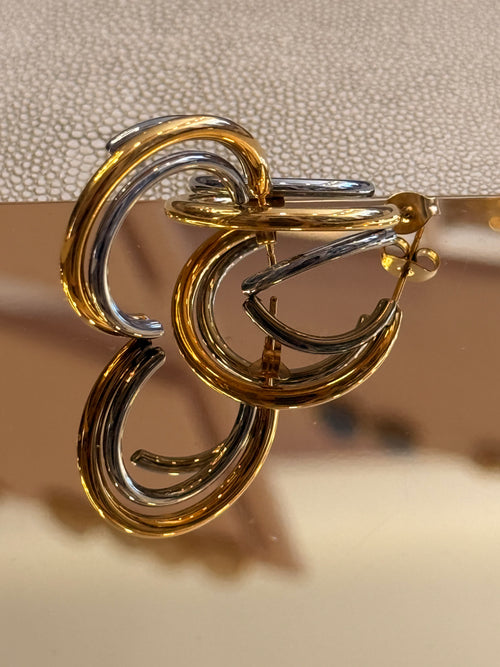 Triple Silver Gold Earrings
