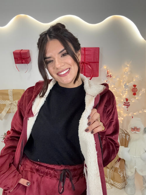 Velvet Fleece Set Μπορντώ
