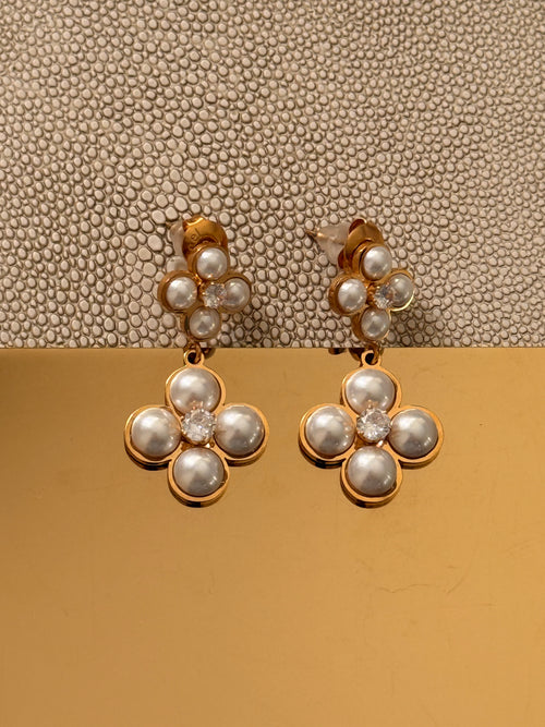 Pearl Cross Earrings