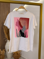 T-Shirt Strass Cats White-Rose