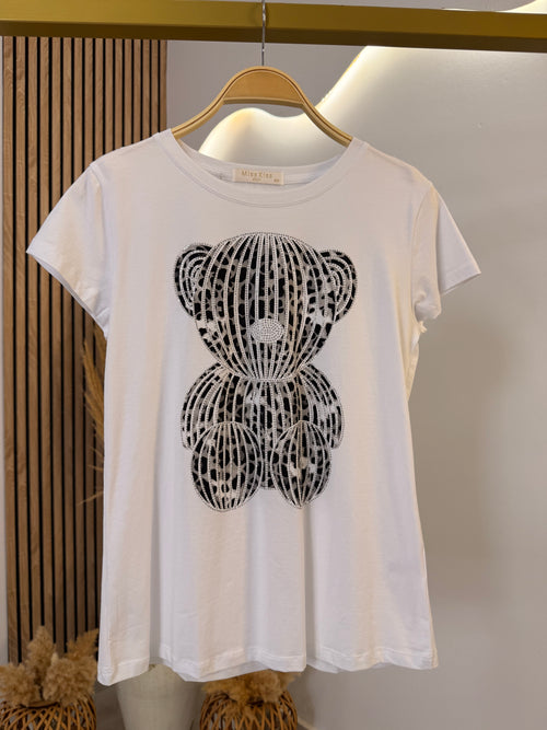 T-Shirt Strass Teddy White-Grey