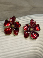 Flower Earrings Wine Red