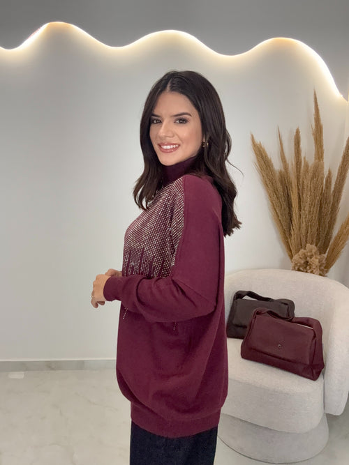 Μπλούζα Valeria Strass Μπορντώ