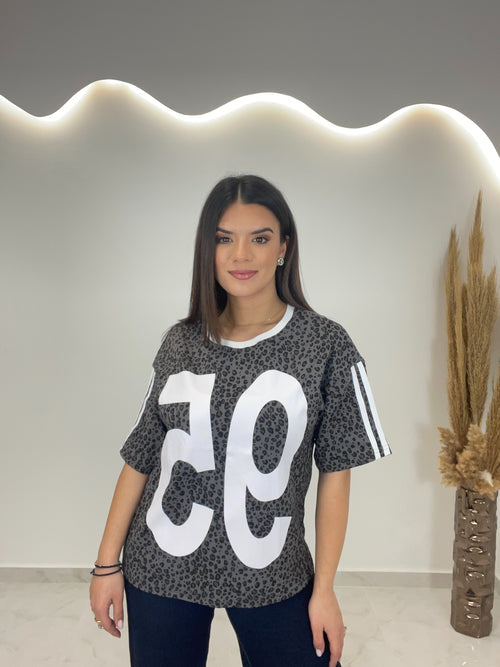 T-Shirt Animal Print Γκρι