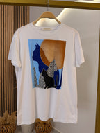 T-Shirt Strass Cats White-Blue