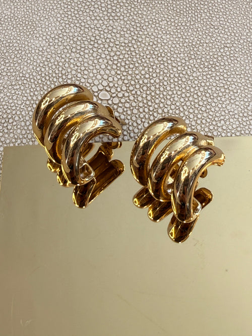 Gold Triple Earrings