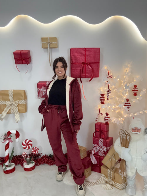 Velvet Fleece Set Μπορντώ