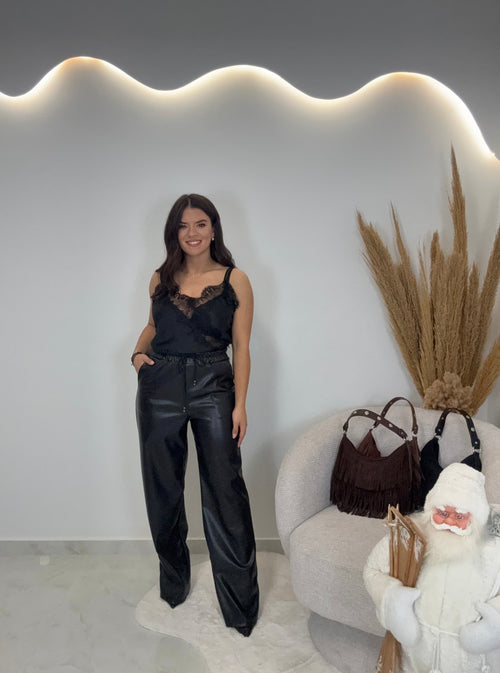 Jenia Παντελόνι Δερματίνη  Μαύρο