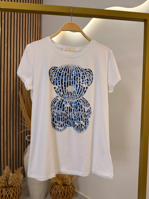 T-Shirt Strass Teddy White-Blue
