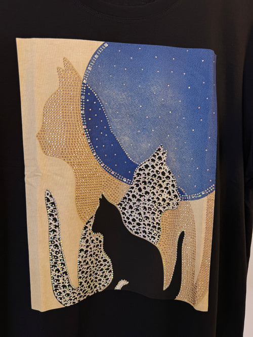 T-Shirt Strass Cats Black