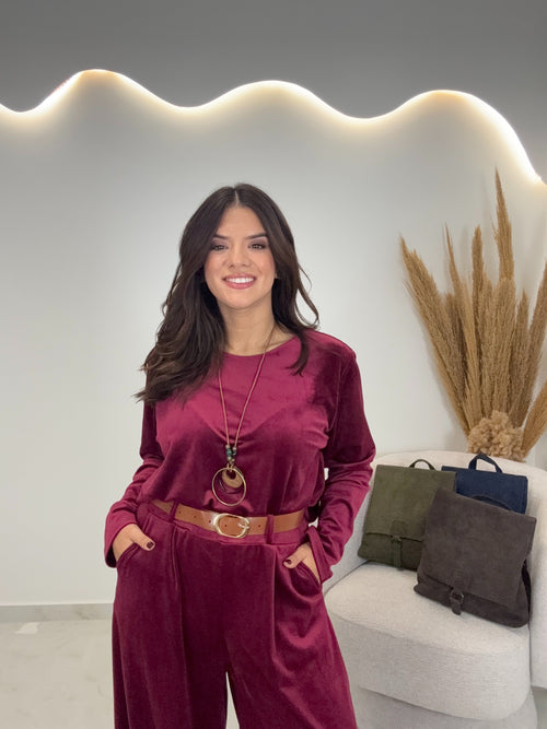 Triple Velvet Set Μπορντώ