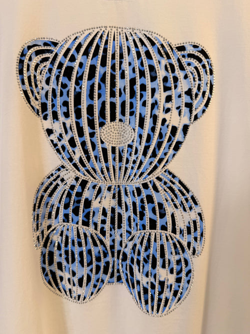 T-Shirt Strass Teddy White-Blue